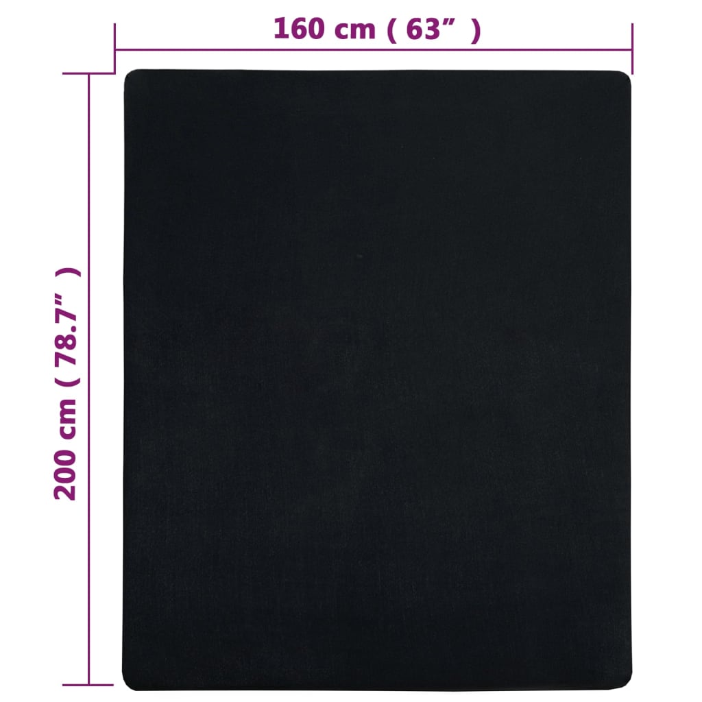 vidaXL Lençol ajustável 160x200 cm algodão jersey preto