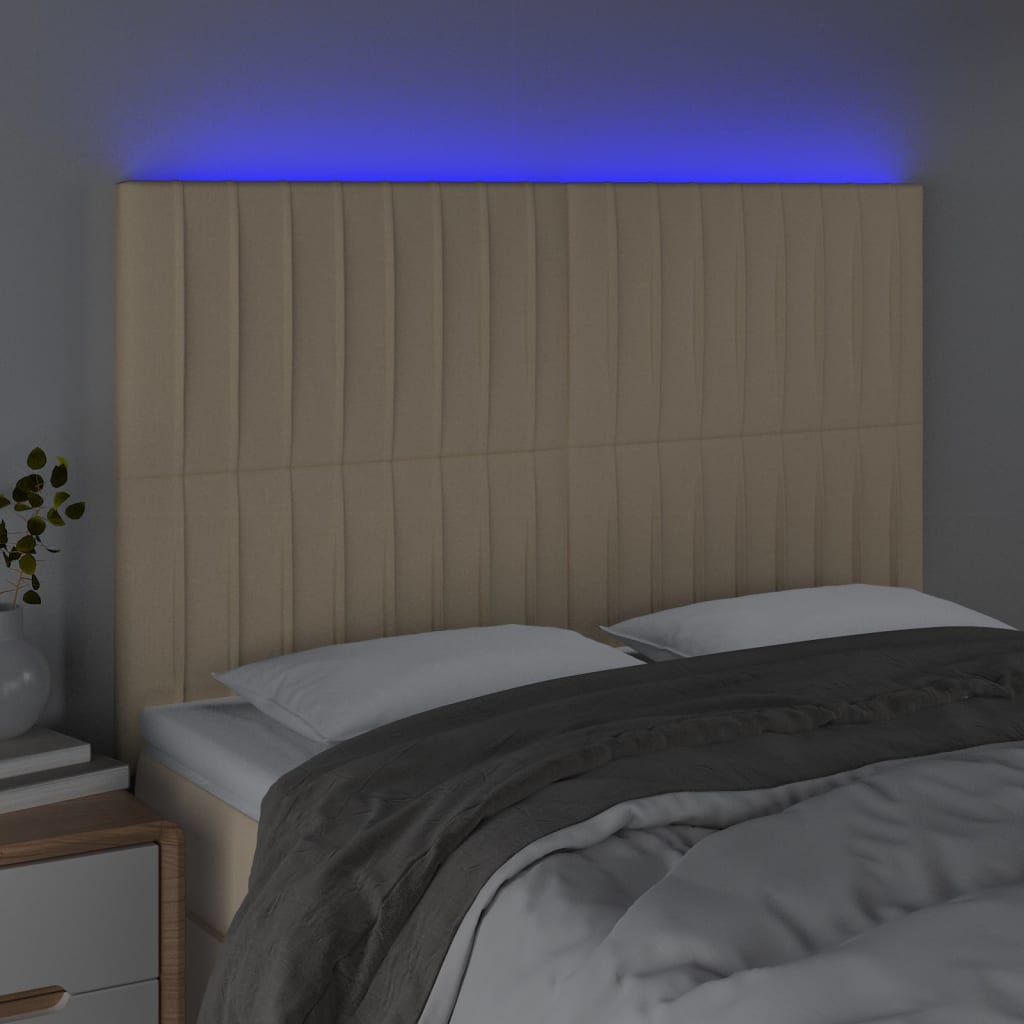 vidaXL Cabeceira cama c/ LED tecido 144x5x118/128 cm crème