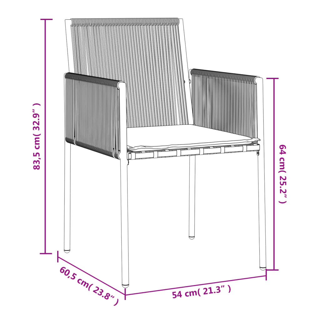 vidaXL Cadeiras jardim c/ almofadões 2pcs 54x60,5x83,5cm vime PE preto