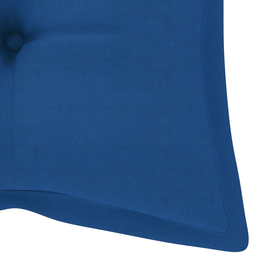vidaXL Banco de baloiçar com almofadão azul 120 cm teca maciça