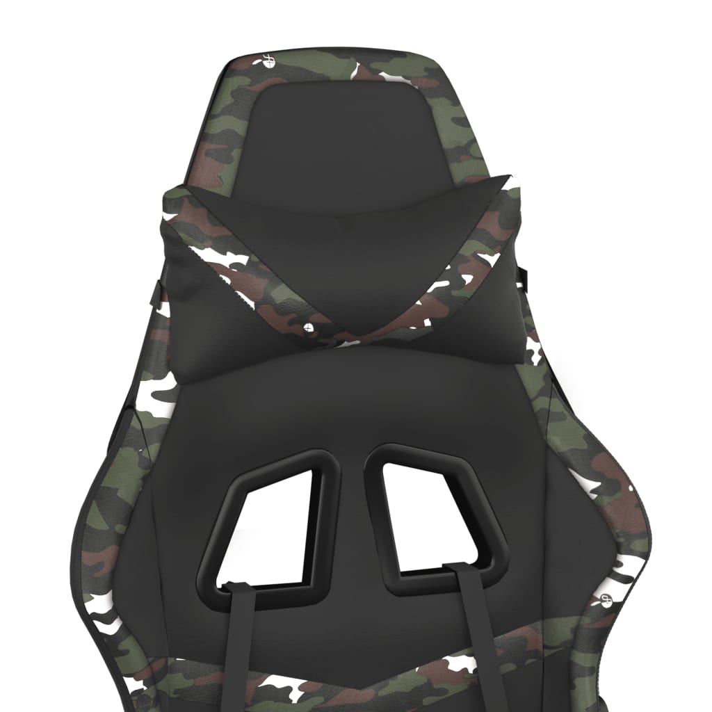 vidaXL Cadeira gaming massagens couro artificial preto e camuflagem