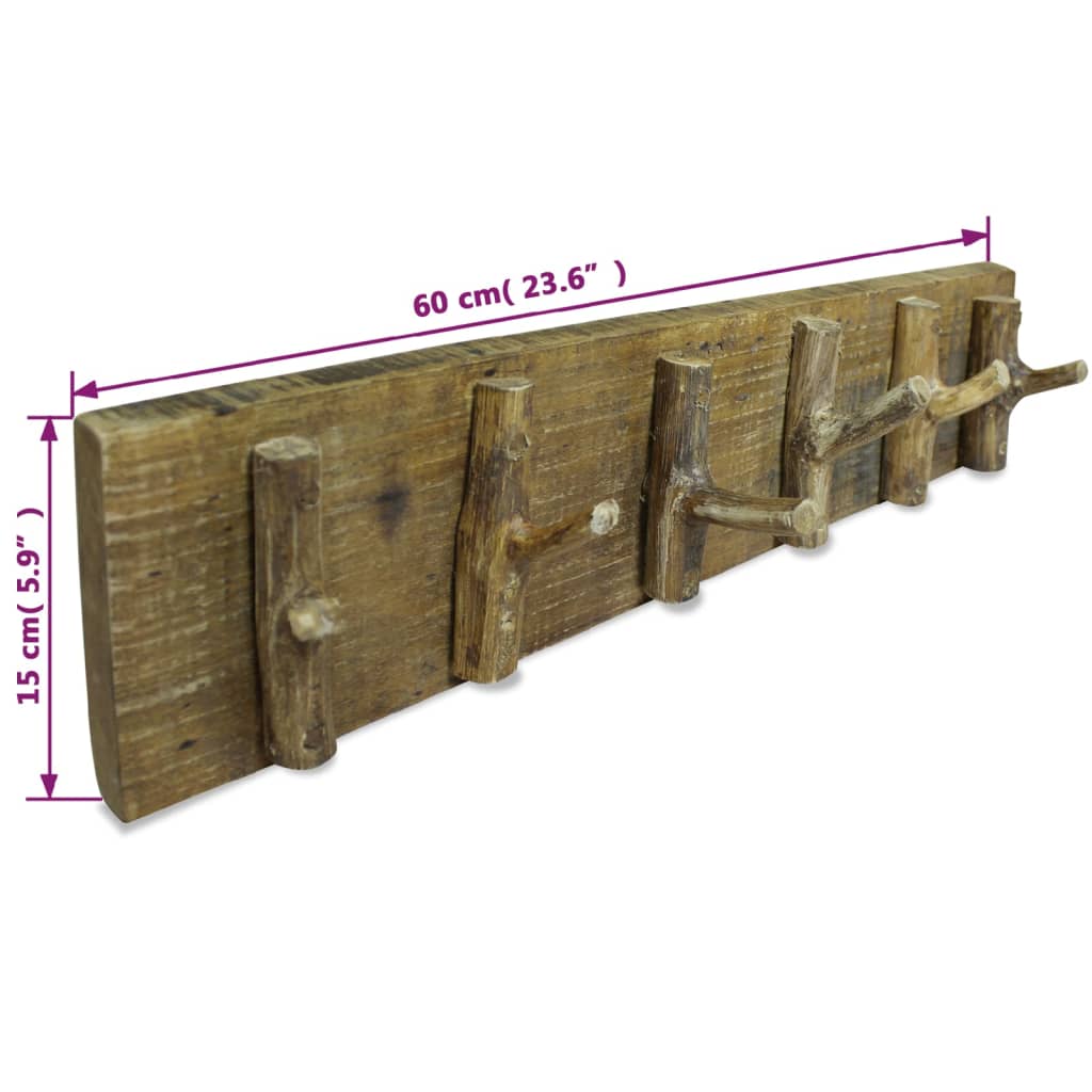 vidaXL Bengaleiro de parede madeira reciclada maciça 60x15 cm