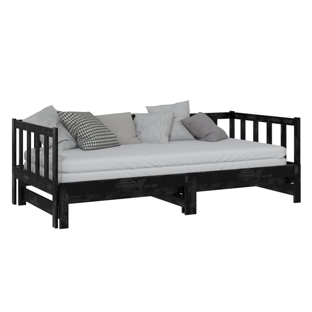 vidaXL Estrutura sofá-cama de puxar 2x(90x200) cm pinho maciço preto