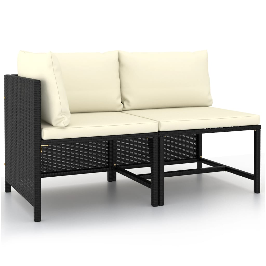 vidaXL 2 pcs conjunto sofás de jardim com almofadões vime PE preto
