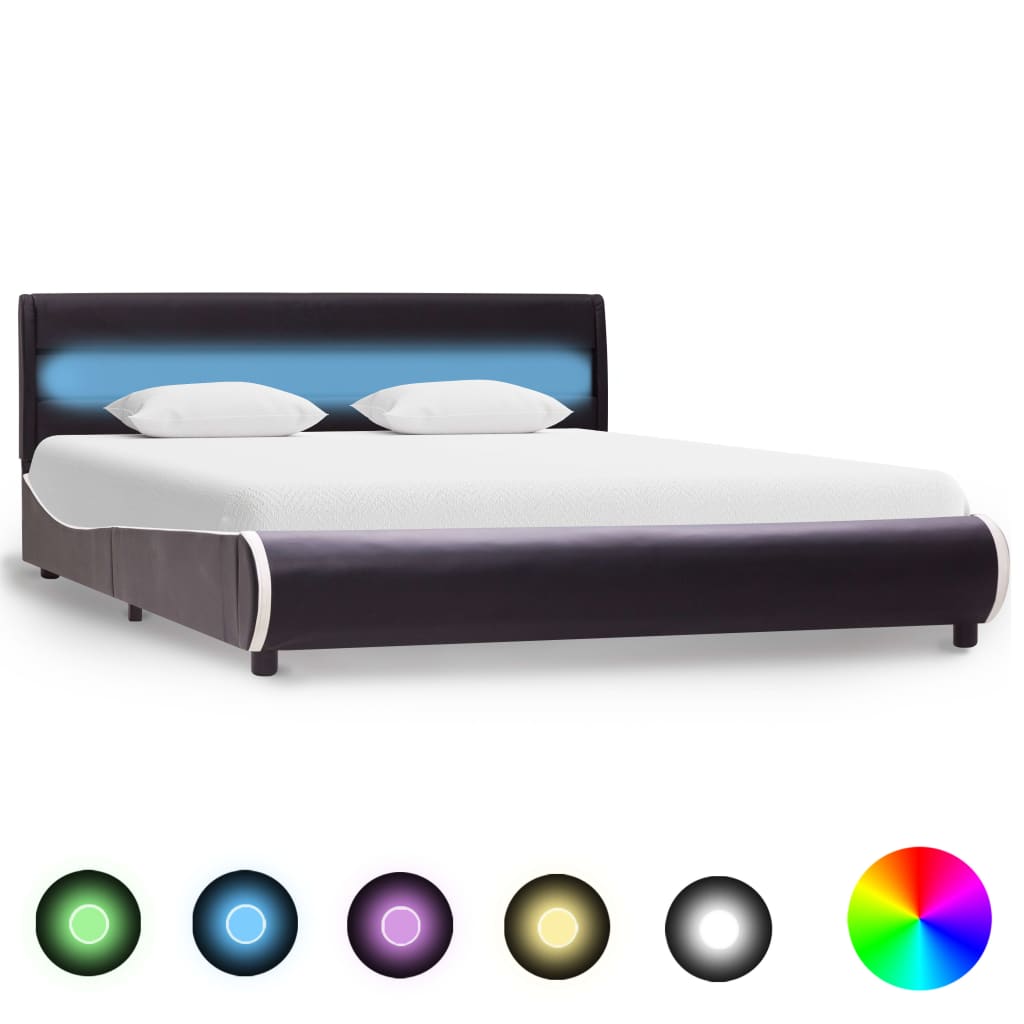 vidaXL Estrutura de cama com LED 160x200 cm couro artificial preto