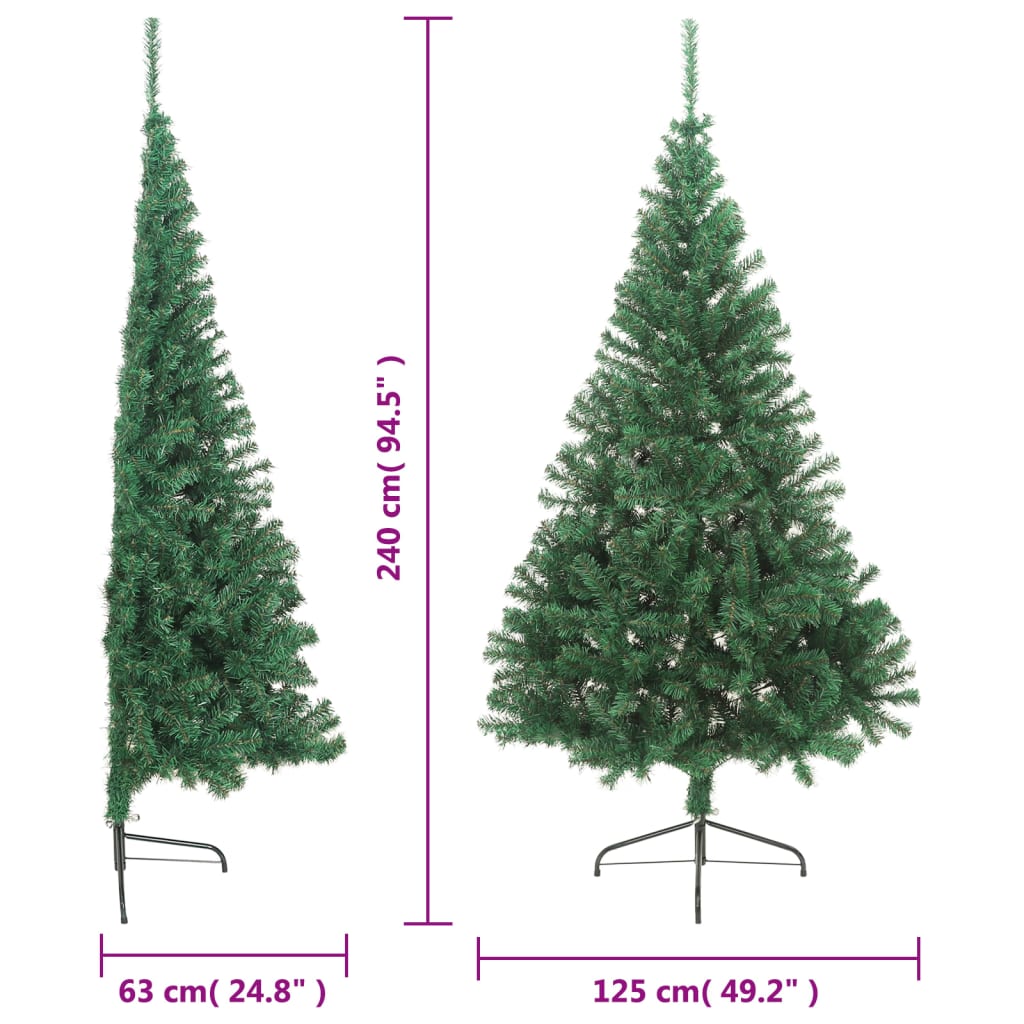 vidaXL Meia árvore de Natal artificial com suporte 240 cm PVC verde