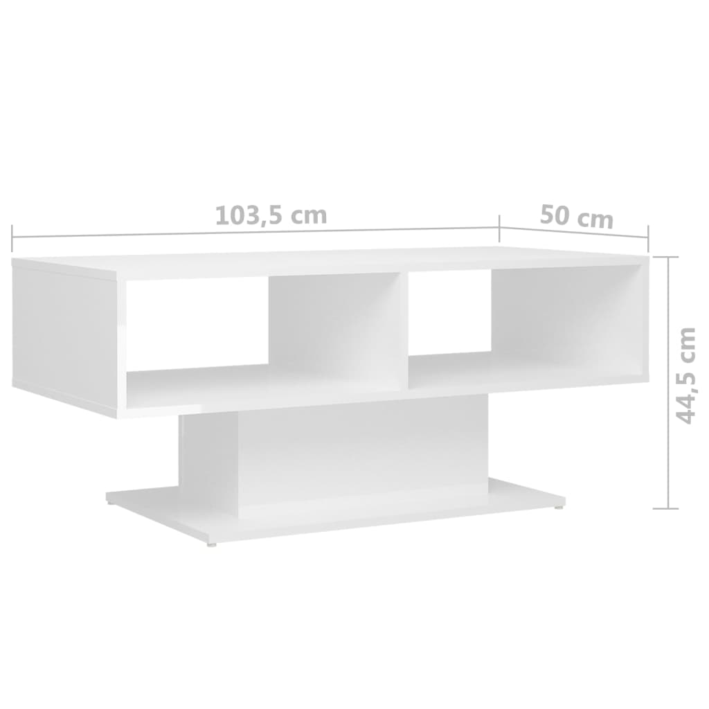 vidaXL Mesa de centro 103,5x50x44,5 cm contraplacado branco brilhante