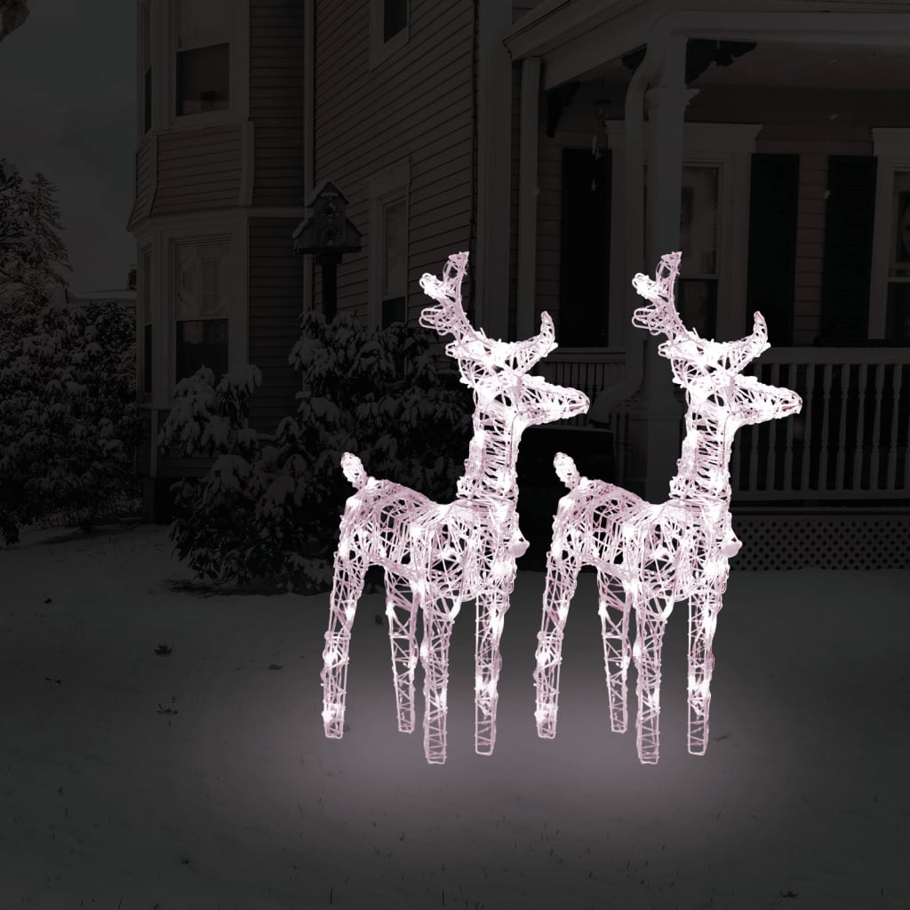 vidaXL Renas de Natal 2 pcs 80 luzes LED acrílico branco quente