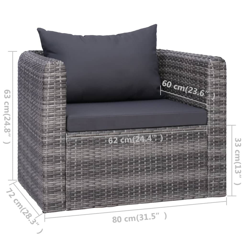 vidaXL 6 pcs sofás de jardim c/ almofadões+almofadas vime PE cinzento