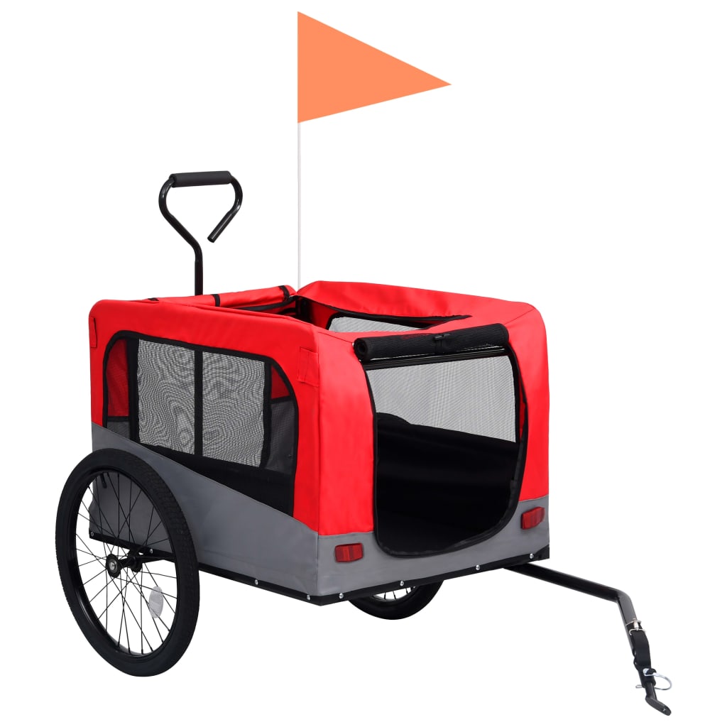 vidaXL Reboque bicicletas/carrinho para animais 2-em-1 vermelho/cinza