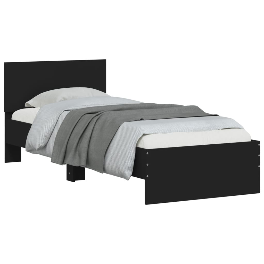 vidaXL Estrutura cama cabeceira 75x190 cm derivados de madeira preto