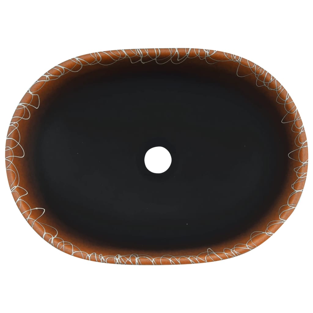 vidaXL Lavatório de bancada oval 47x33x13 cm cerâmica preto e laranja