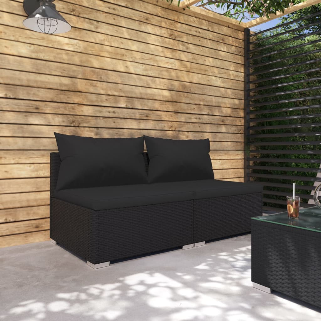 vidaXL 2 pcs conjunto lounge de jardim c/ almofadões vime PE preto