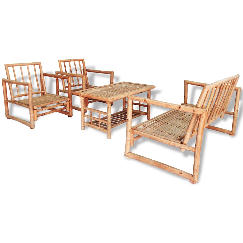 vidaXL 4 pcs conjunto lounge p/ jardim com almofadas bambu
