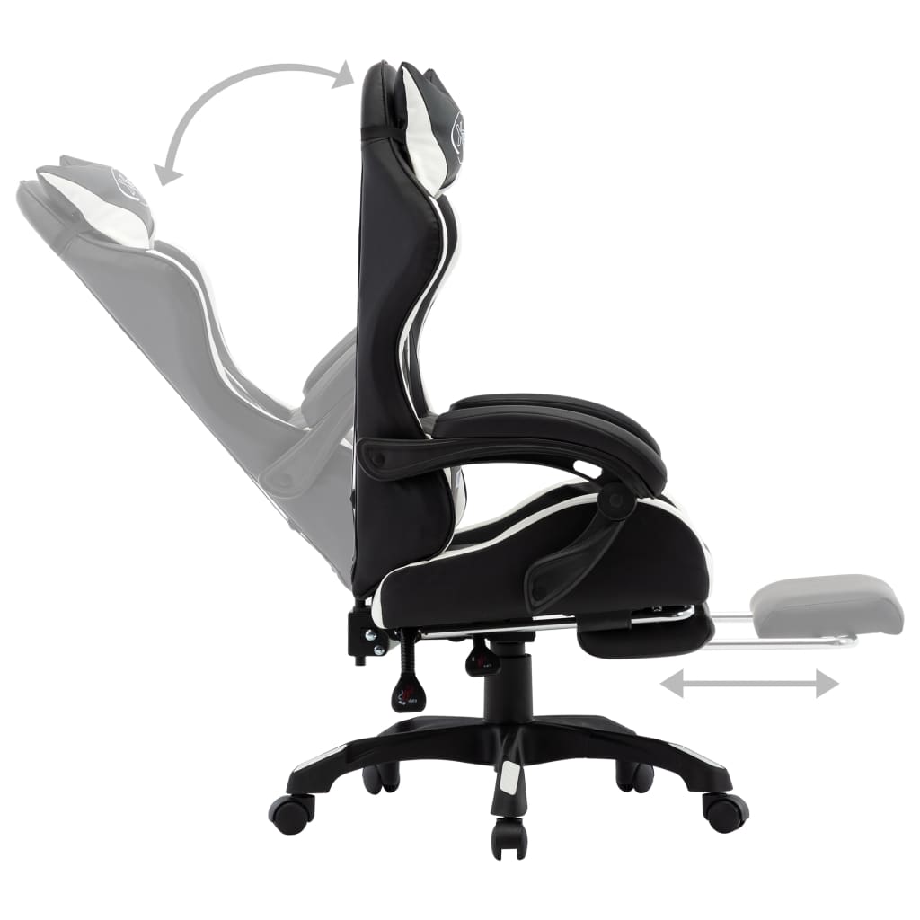 vidaXL Cadeira estilo corrida c/ apoio pés couro artif. branco/preto