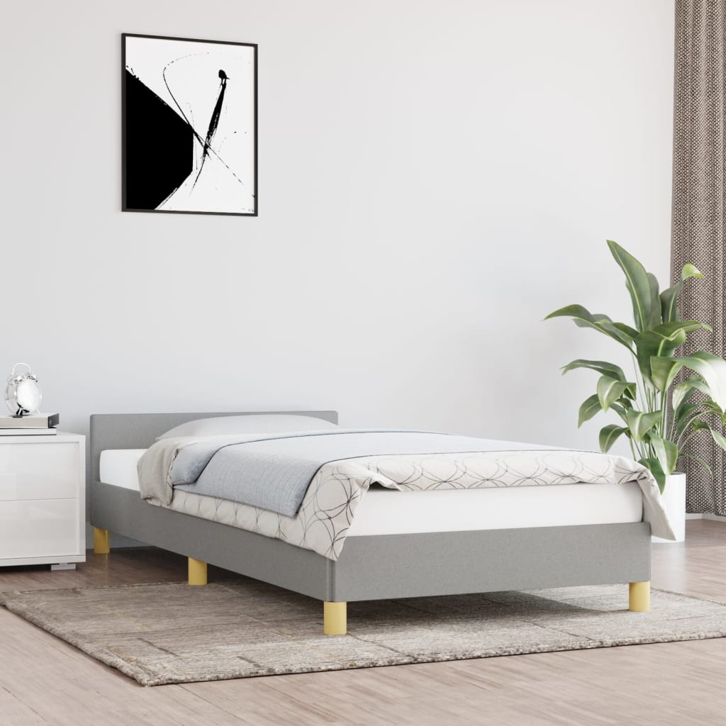 vidaXL Estrutura de cama c/ cabeceira 100x200 cm tecido cinza-claro