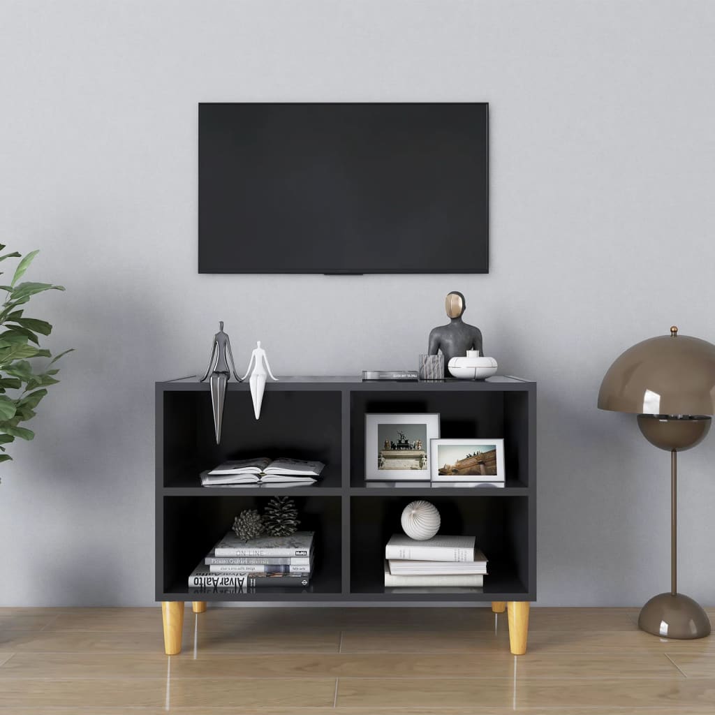 vidaXL Móvel de TV c/ pernas de madeira maciça 69,5x30x50 cm cinzento