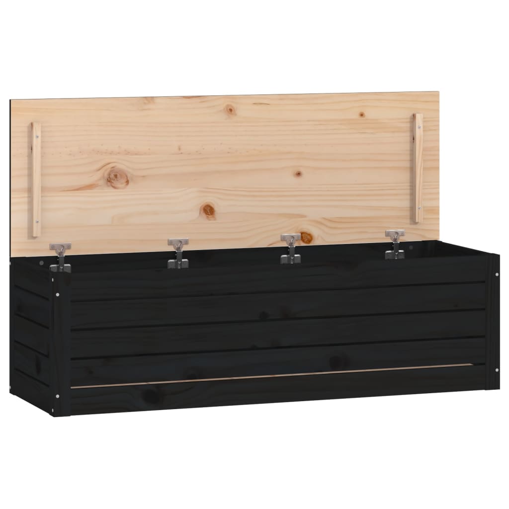 vidaXL Caixa de arrumação 109x36,5x33 cm madeira de pinho maciça preto