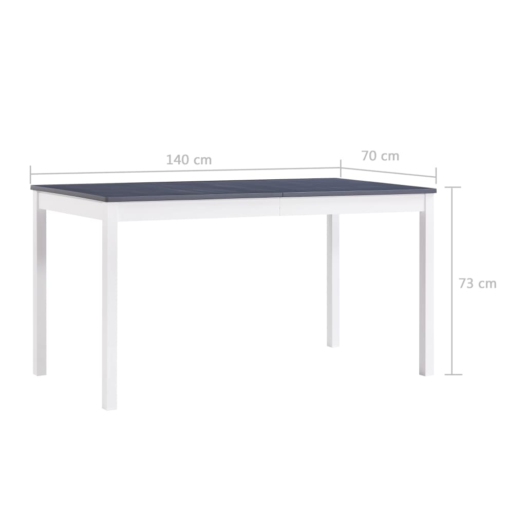vidaXL Mesa de jantar 140x70x73 cm madeira de pinho branco e cinzento
