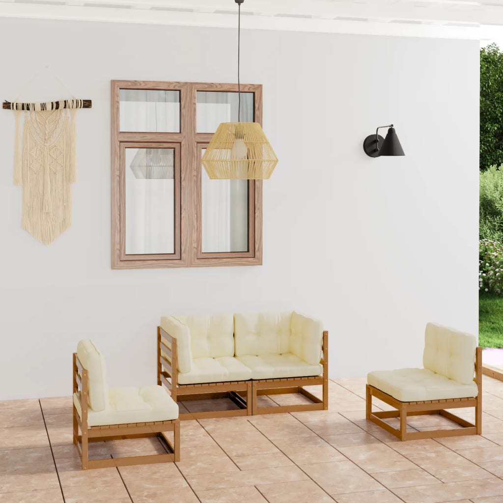 vidaXL 4 pcs conjunto lounge de jardim com almofadões pinho maciço