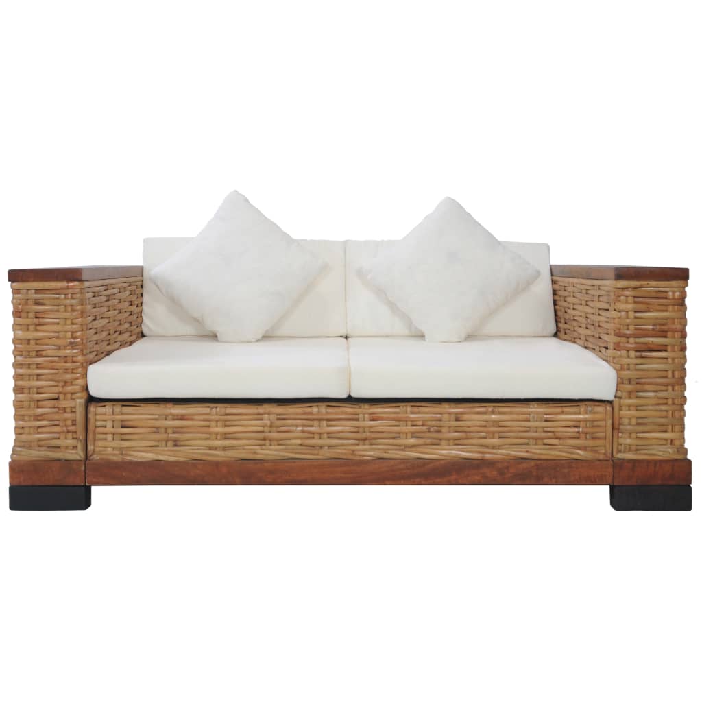 vidaXL 3 pcs conjunto de sofás com almofadões vime natural castanho