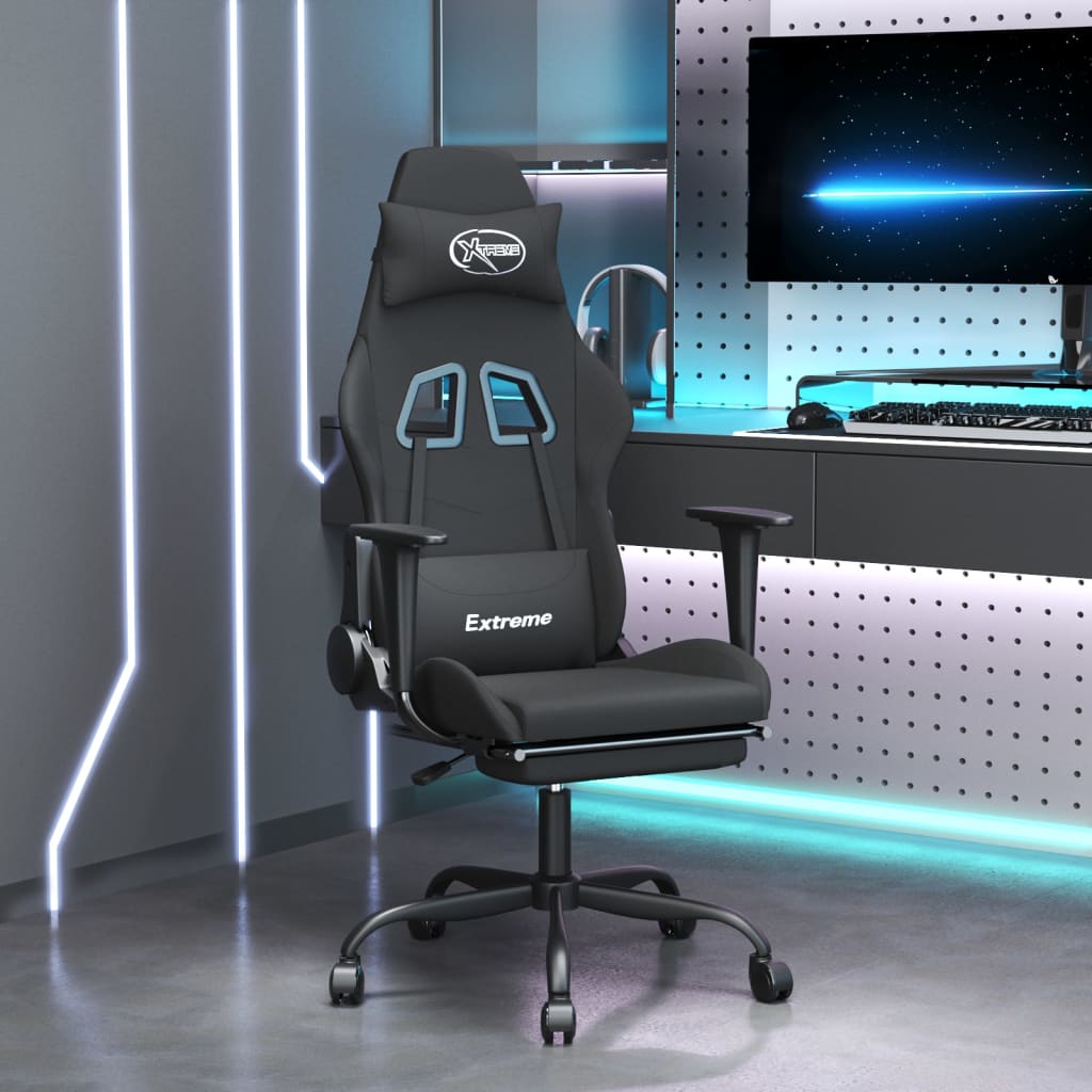 vidaxL Cadeira de gaming com apoio para os pés tecido preto