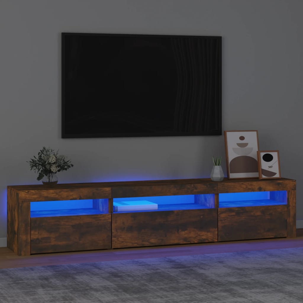 vidaXL Móvel de TV com luzes LED 195x35x40 cm carvalho fumado