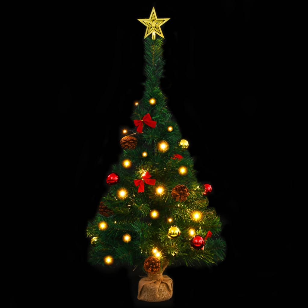 vidaXL Árvore de Natal artificial pré-iluminada + enfeites 64 cm verde