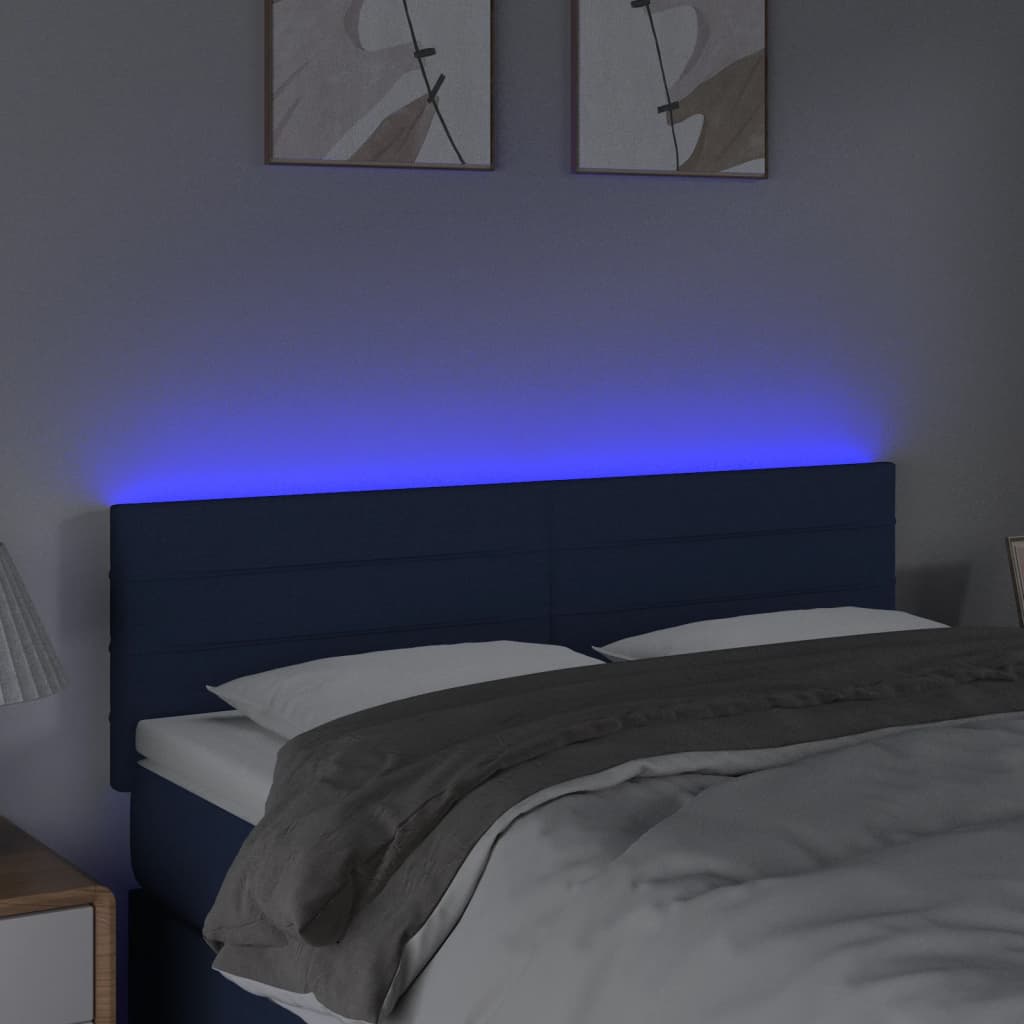 vidaXL Cabeceira de cama c/ luzes LED tecido 144x5x78/88 cm azul