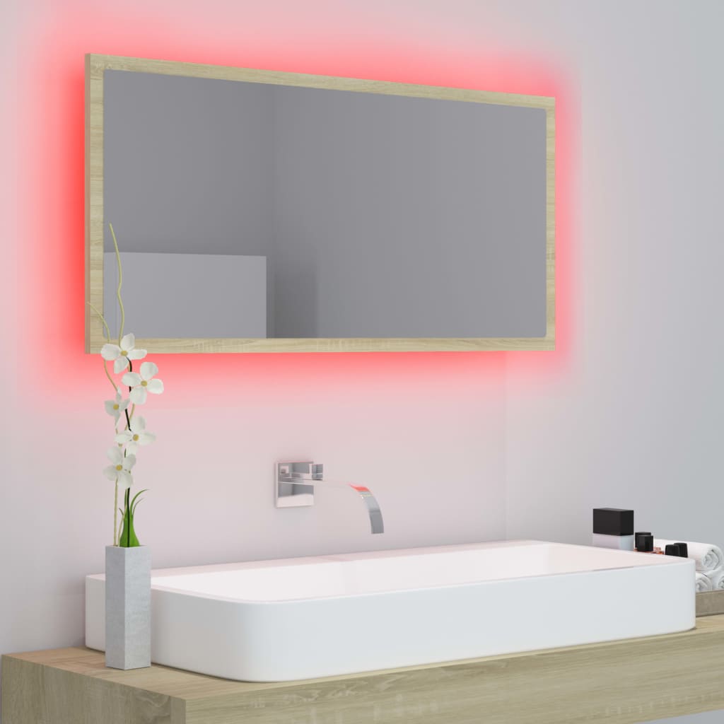 vidaXL Espelho casa banho c/ LED 90x8,5x37 cm acrílico carvalho sonoma