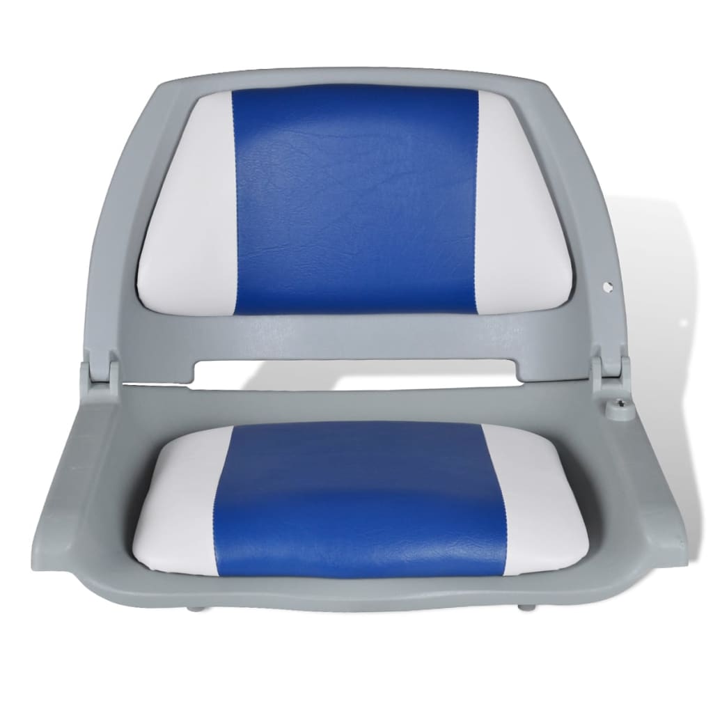 Assento de barco c/ encosto dobrável e almofada azul/branco 41x51x48cm