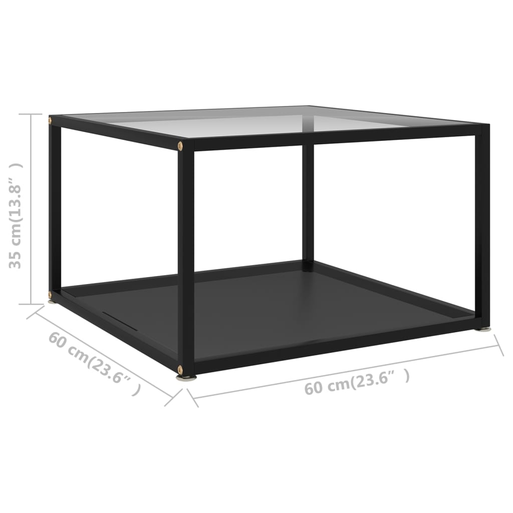vidaXL Mesa de centro 60x60x35 cm vidro temperado transparente e preto
