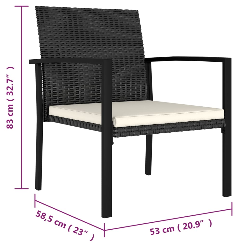 vidaXL Cadeiras de jantar para jardim 2 pcs vime PE preto