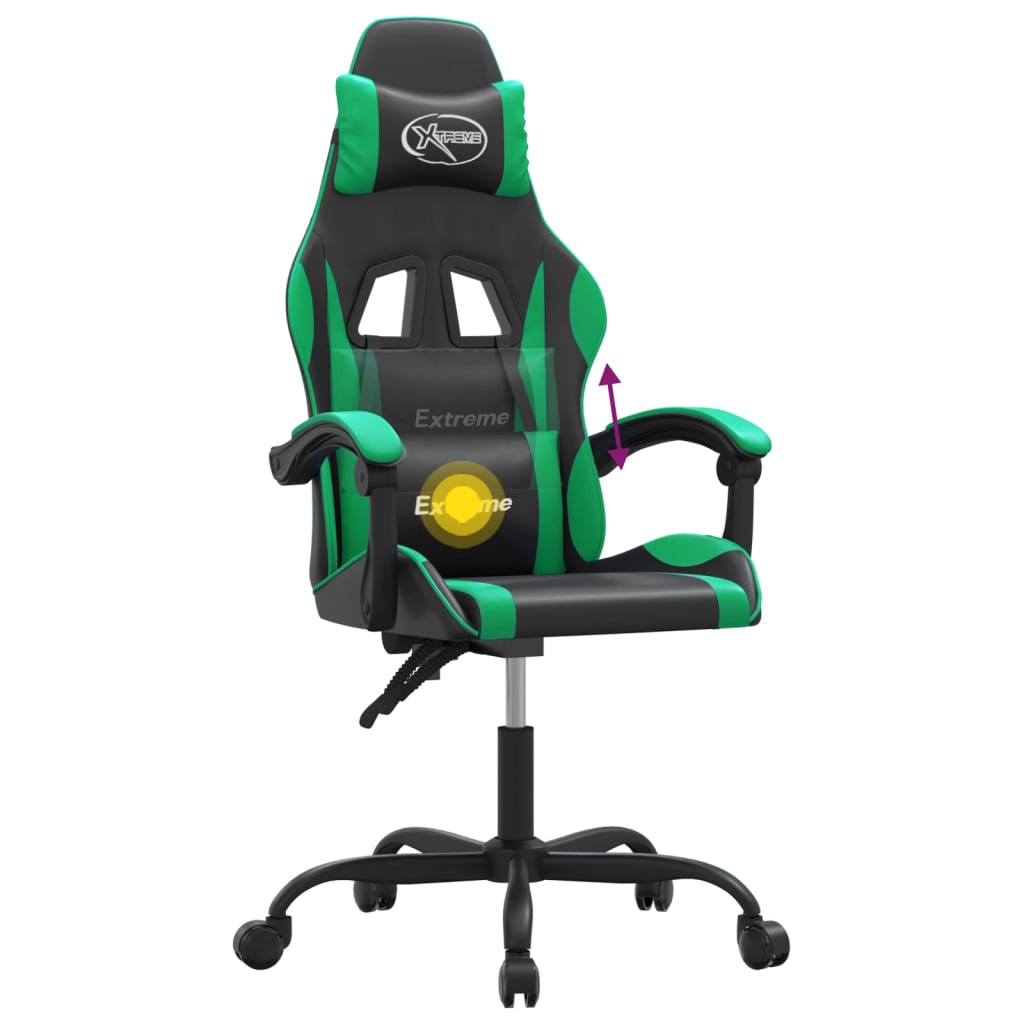 vidaXL Cadeira gaming giratória couro artificial preto e verde