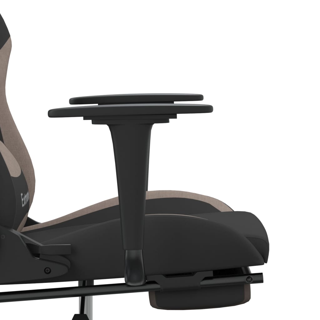 vidaxL Cadeira de gaming com apoio de pés tecido preto e Taupe