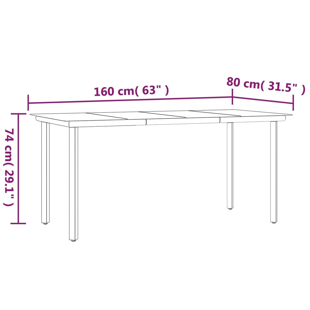 vidaXL Mesa de jantar para jardim 160x80x74 cm aço/vidro temperado