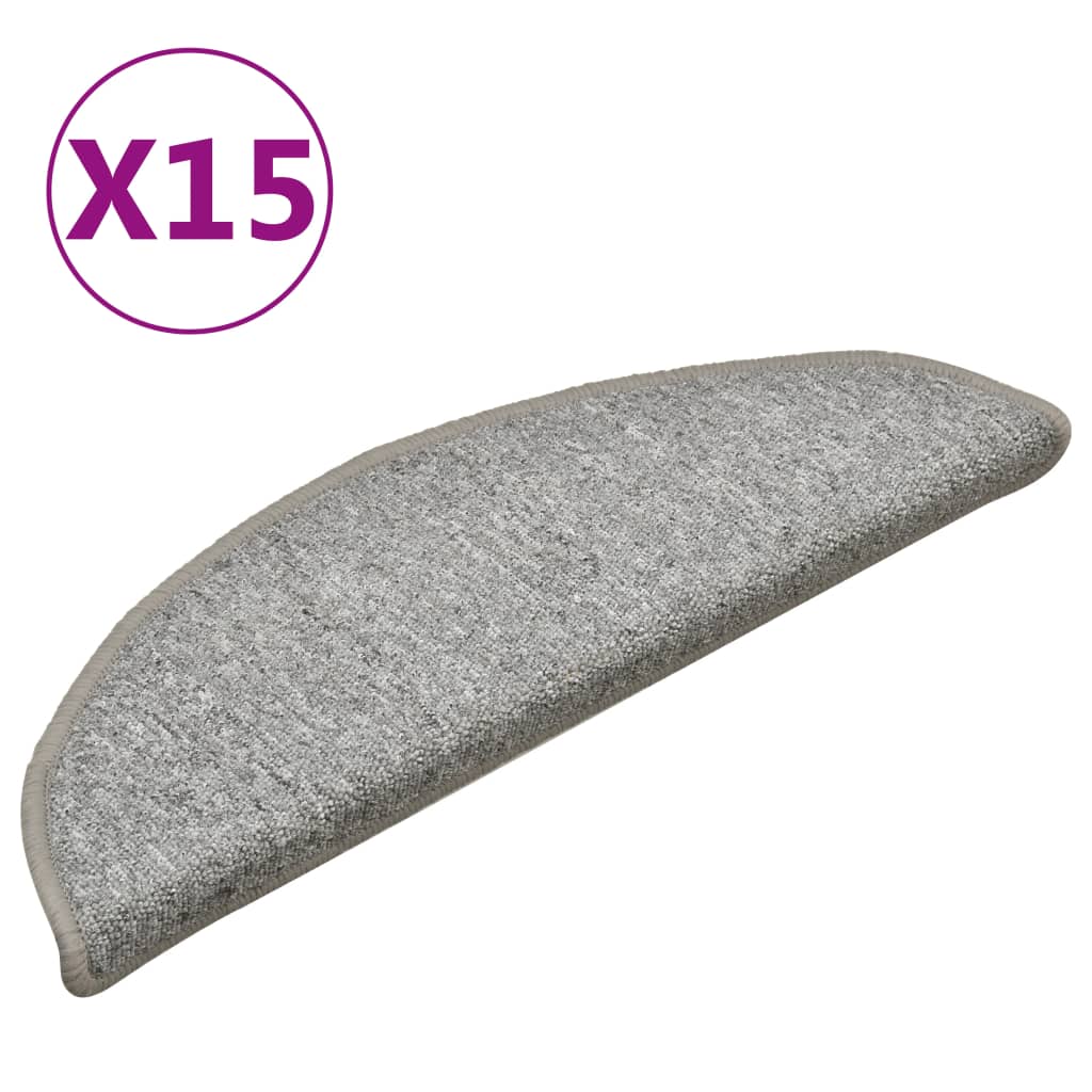 vidaXL Tapete/carpete para degraus 15 pcs 56x17x3 cm cinza-claro