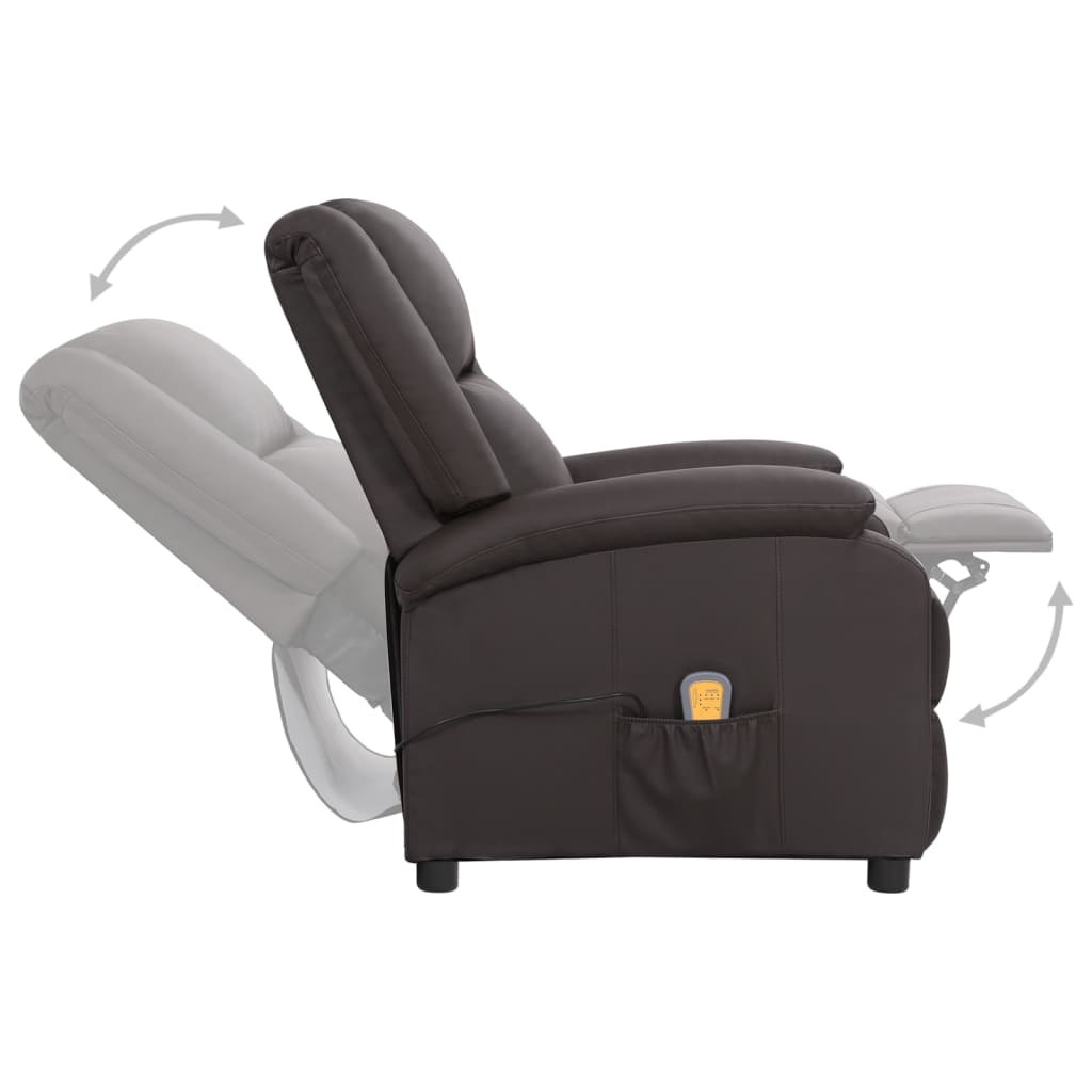 vidaXL Poltrona massagens reclinável elétrica couro genuíno castanho