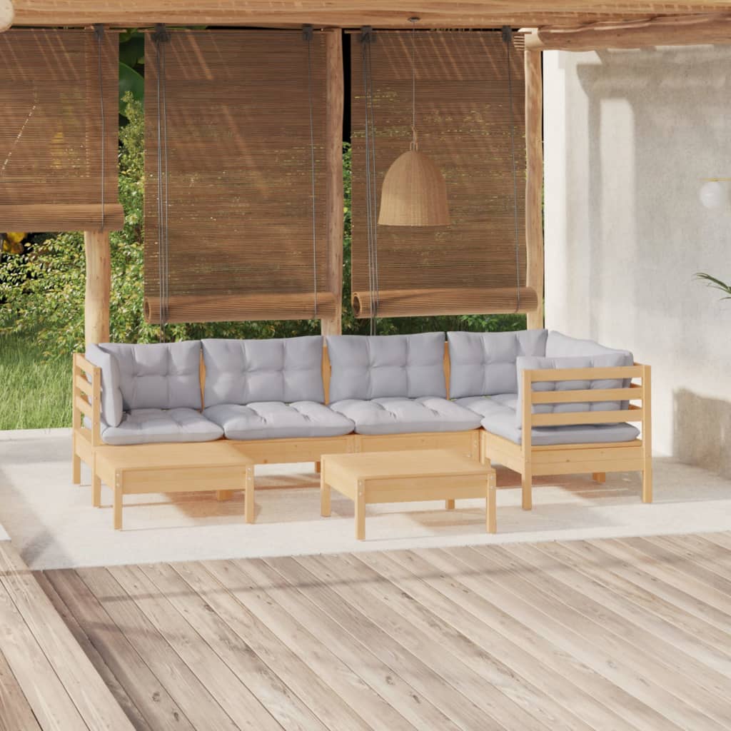 vidaXL 7 pcs conjunto lounge de jardim + almofadões cinza pinho maciço