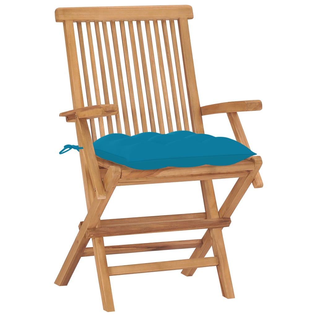 vidaXL Cadeiras de jardim c/ almofadões azuis-claros 8 pcs teca maciça
