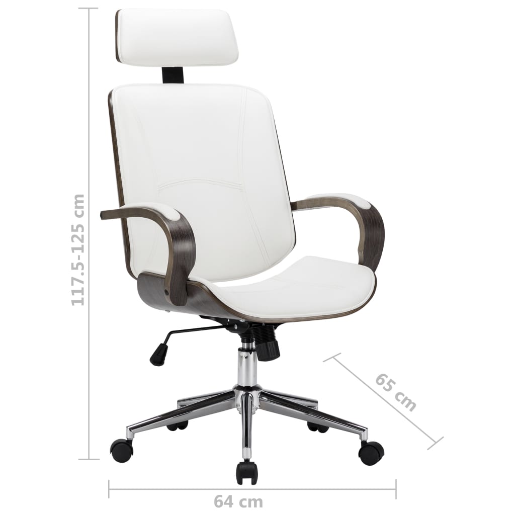 vidaXL Cadeira escritório giratória couro arti./madeira curvada branco