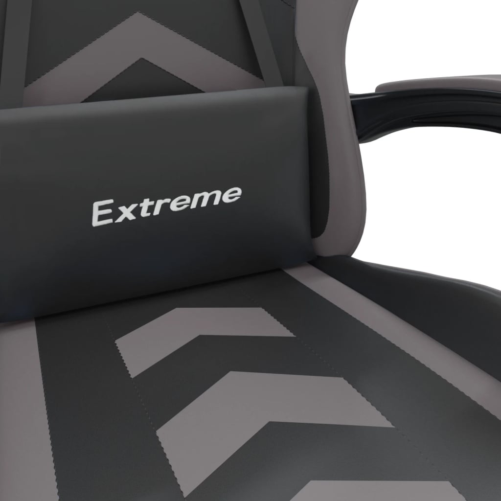 vidaXL Cadeira gaming c/ apoio pés couro artificial preto e cinza