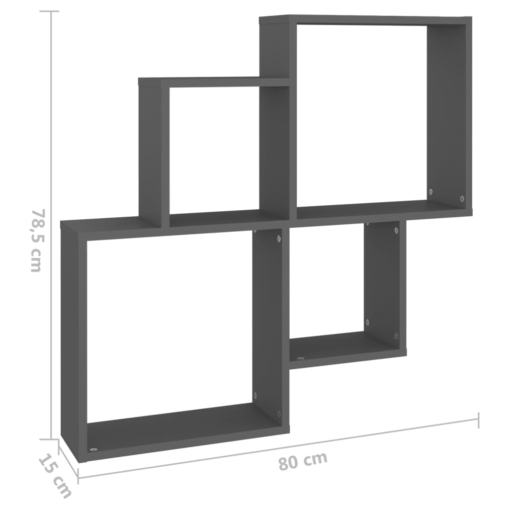 vidaXL Estante de parede cúbica 80x15x78,5 cm contraplacado cinzento
