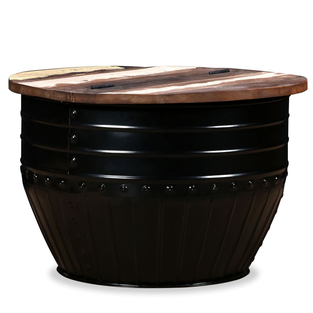 vidaXL Mesa centro madeira reciclada maciça preta em forma de barril