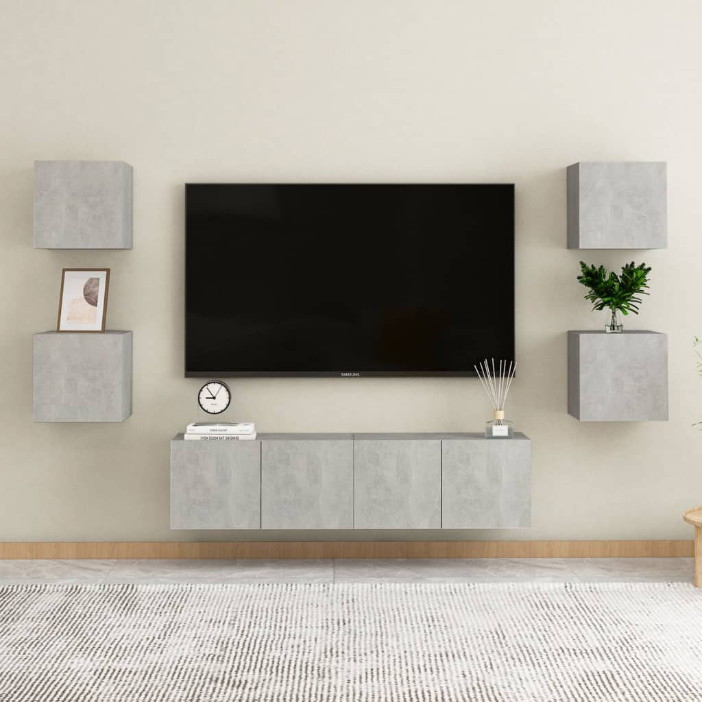vidaXL Móvel de TV de parede 4 pcs 30,5x30x30 cm cinzento cimento