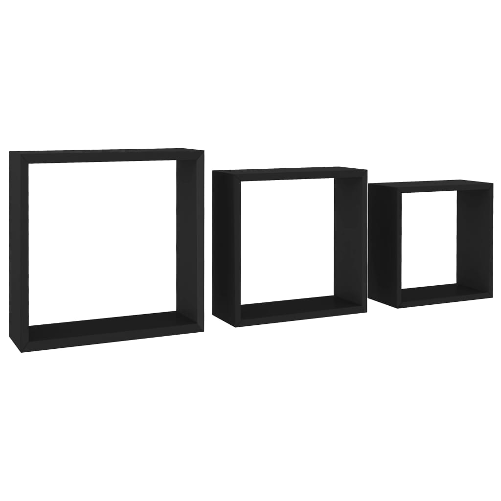 vidaXL Prateleiras de parede em forma de cubo 3 pcs MDF preto