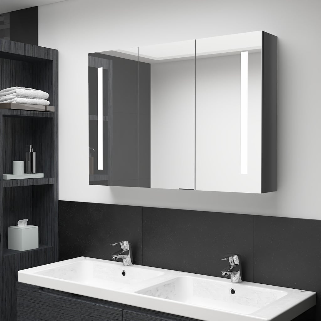 vidaXL Armário espelhado casa de banho LED 89x14x62cm cinza brilhante