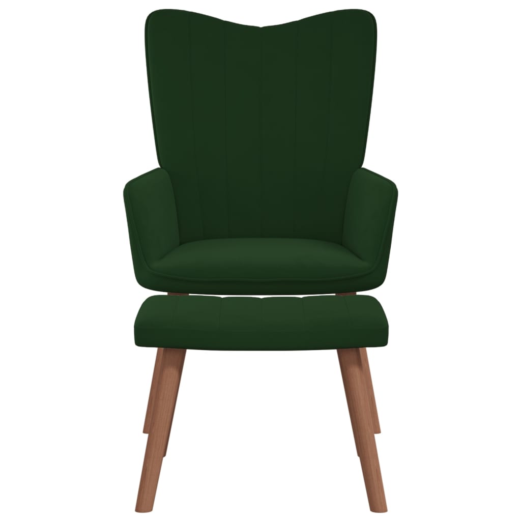 vidaXL Cadeira de descanso com banco veludo verde-escuro