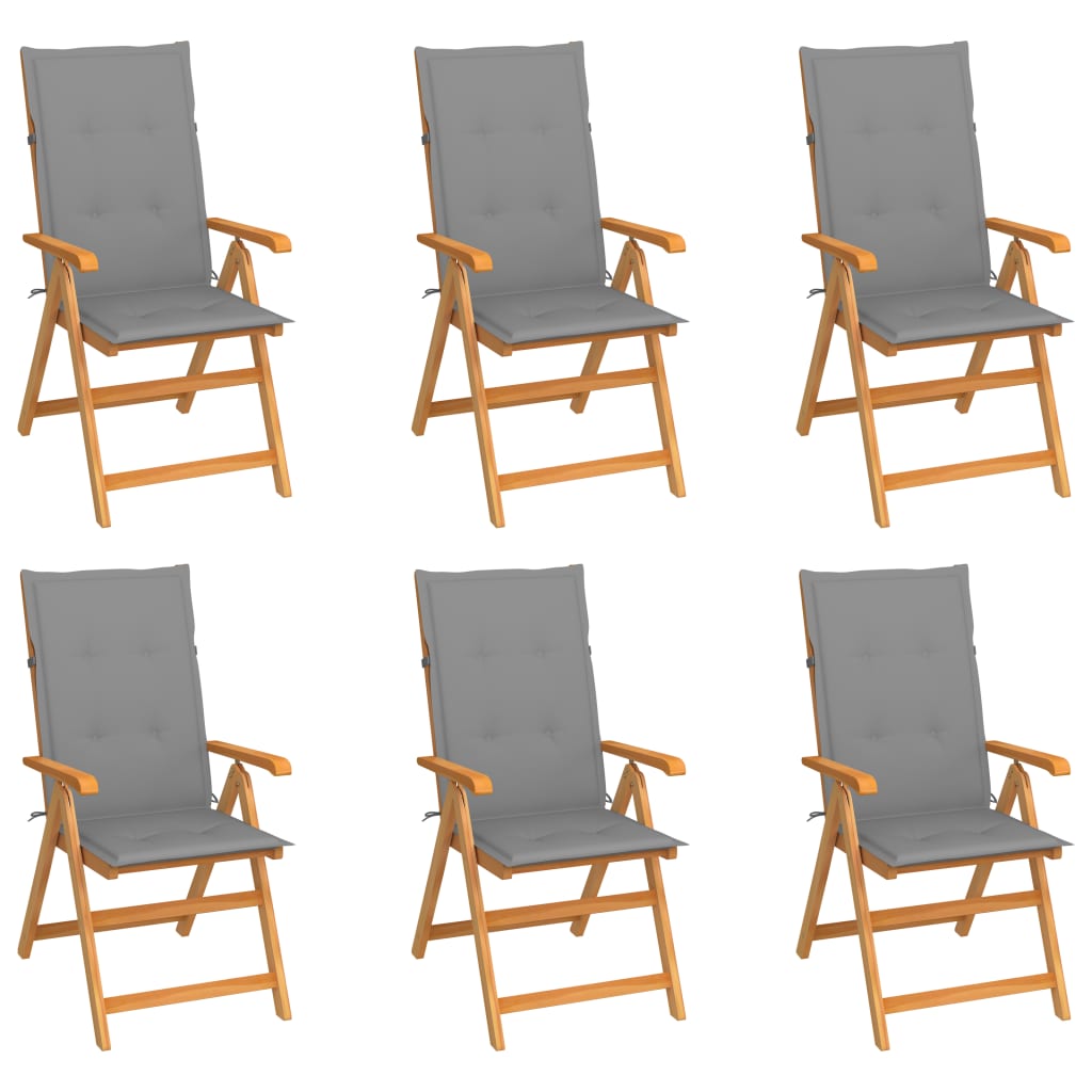 vidaXL Cadeiras de jardim c/ almofadões cinzentos 6 pcs teca maciça