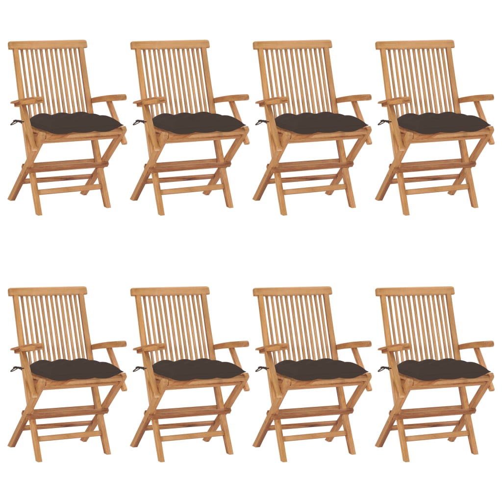 vidaXL Cadeiras de jardim c/ almofadões cinza-acast. 8 pcs teca maciça